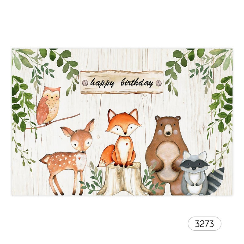 خلفية للتصوير الفوتوغرافي من القماش بطبعة حيوانات وعبارة Happy Birthday متعدد الألوان - Image 1